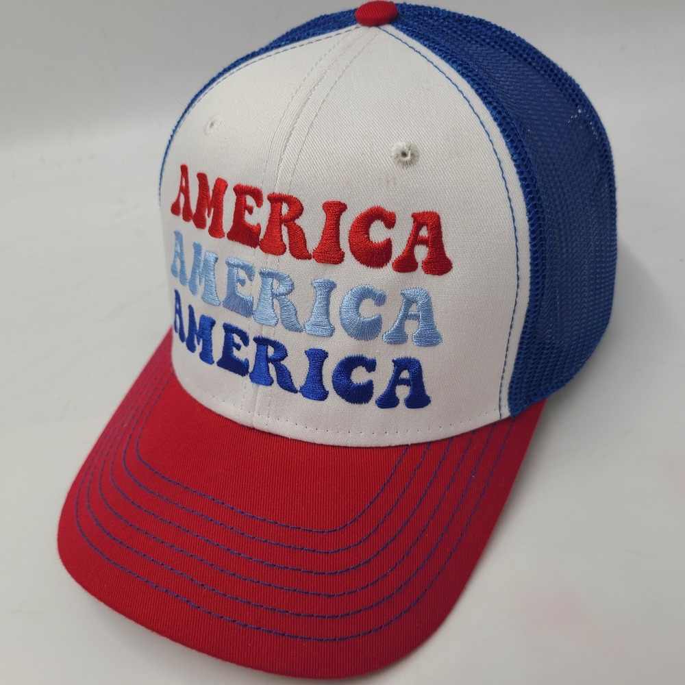 America Hat Snapback Trucker Mesh Otto White Blue Red USA Patriotic American Men